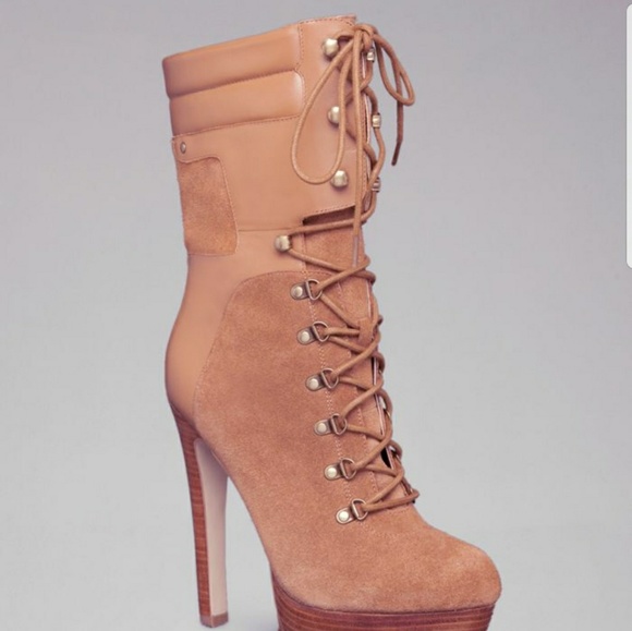 Bebe Evie suede lace up ankle boots sz10 Tan NWT - Picture 3 of 7